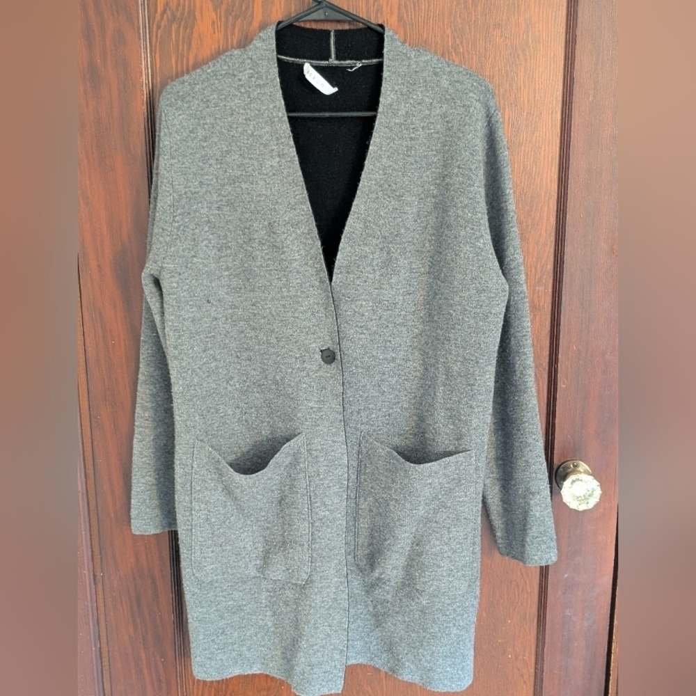 Kokun Gray Cashmere Wool Gray Long Sleeve Cardigan Size Medium